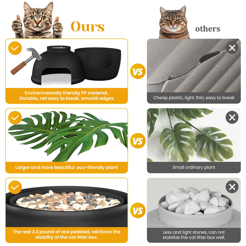 Black Large Cat Litter Box with Faux Plant I56184