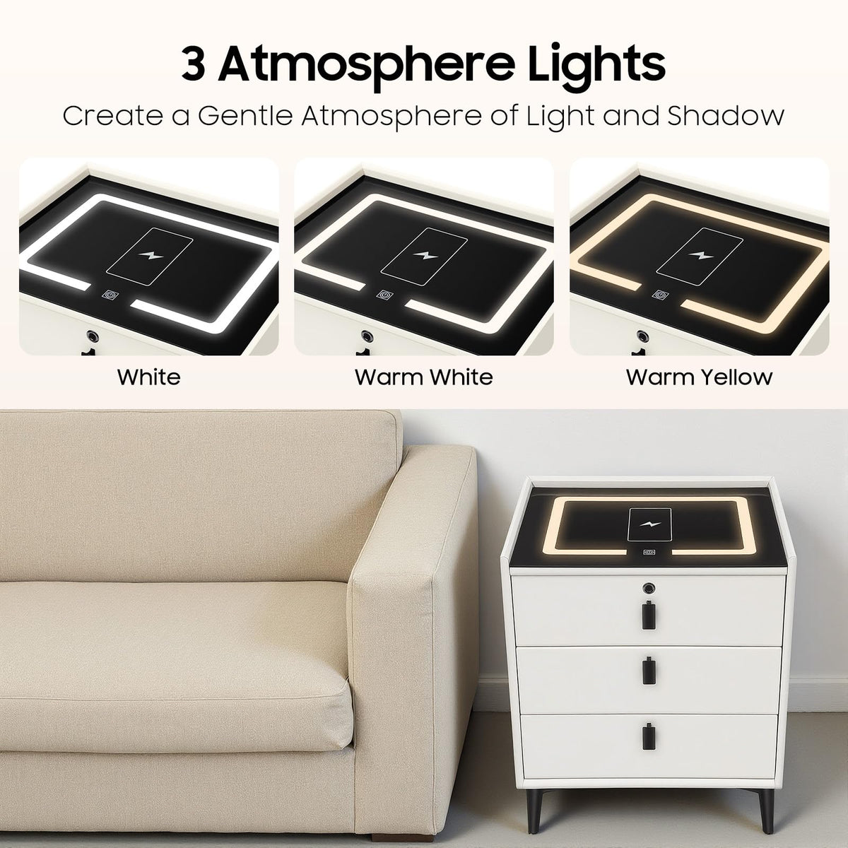 LED Nightstand with Charging Station and Drawers J4790