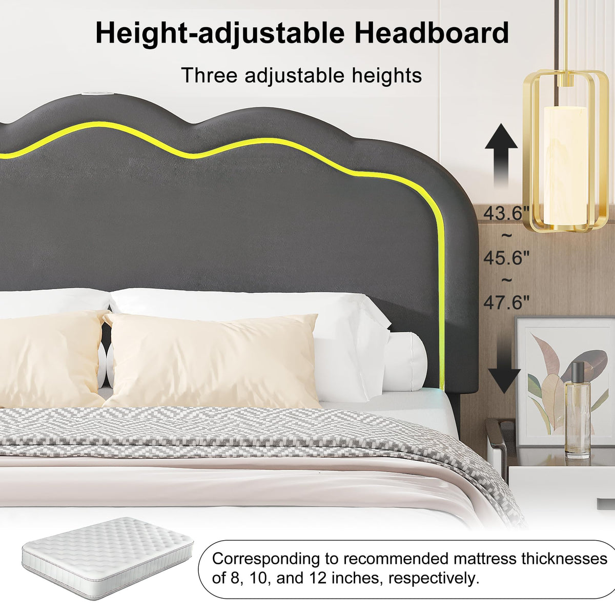 Queen Size Velvet Upholstered Platform Bed Frame with Headboard E9802