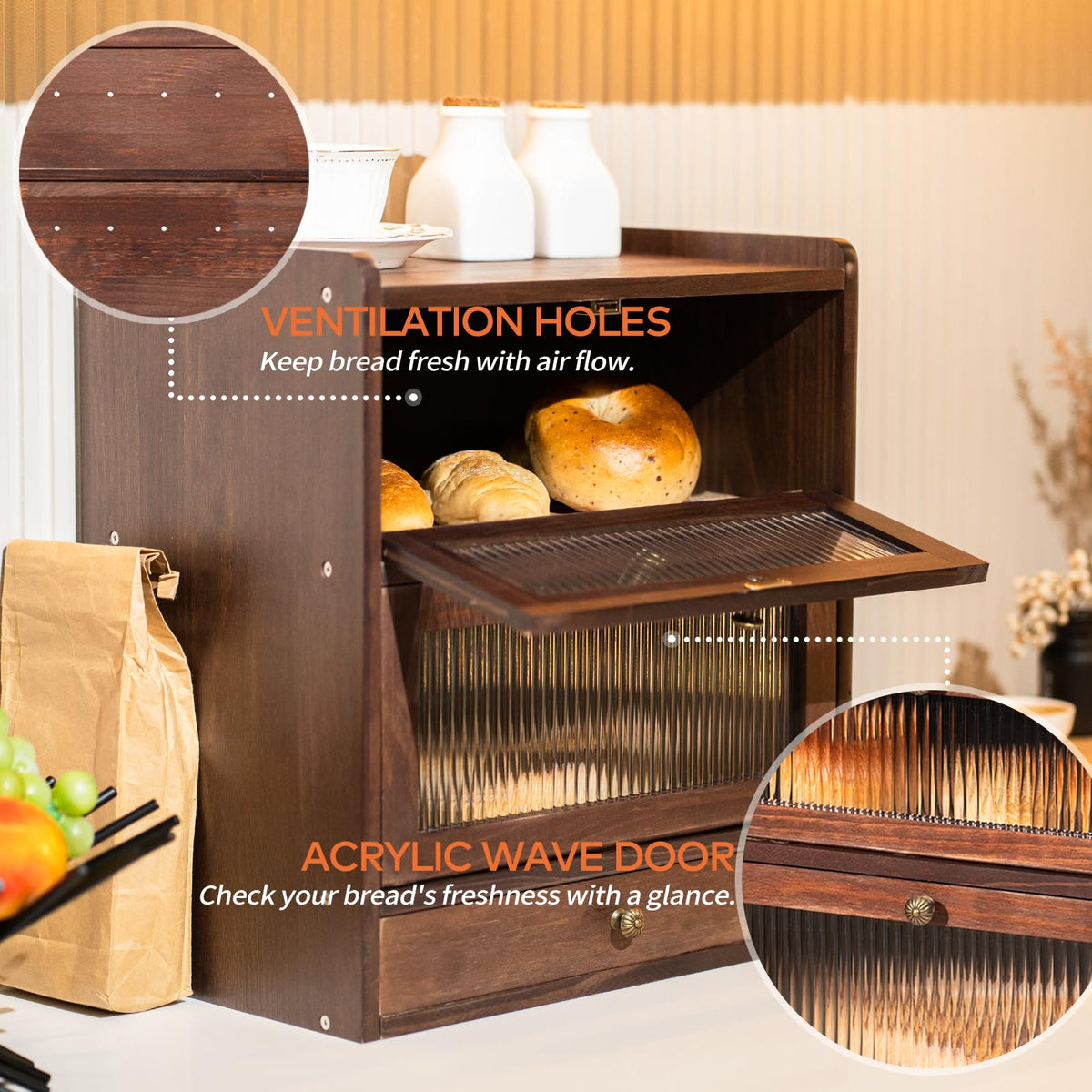 Wood Bread Box with Cutlery Drawer B745
