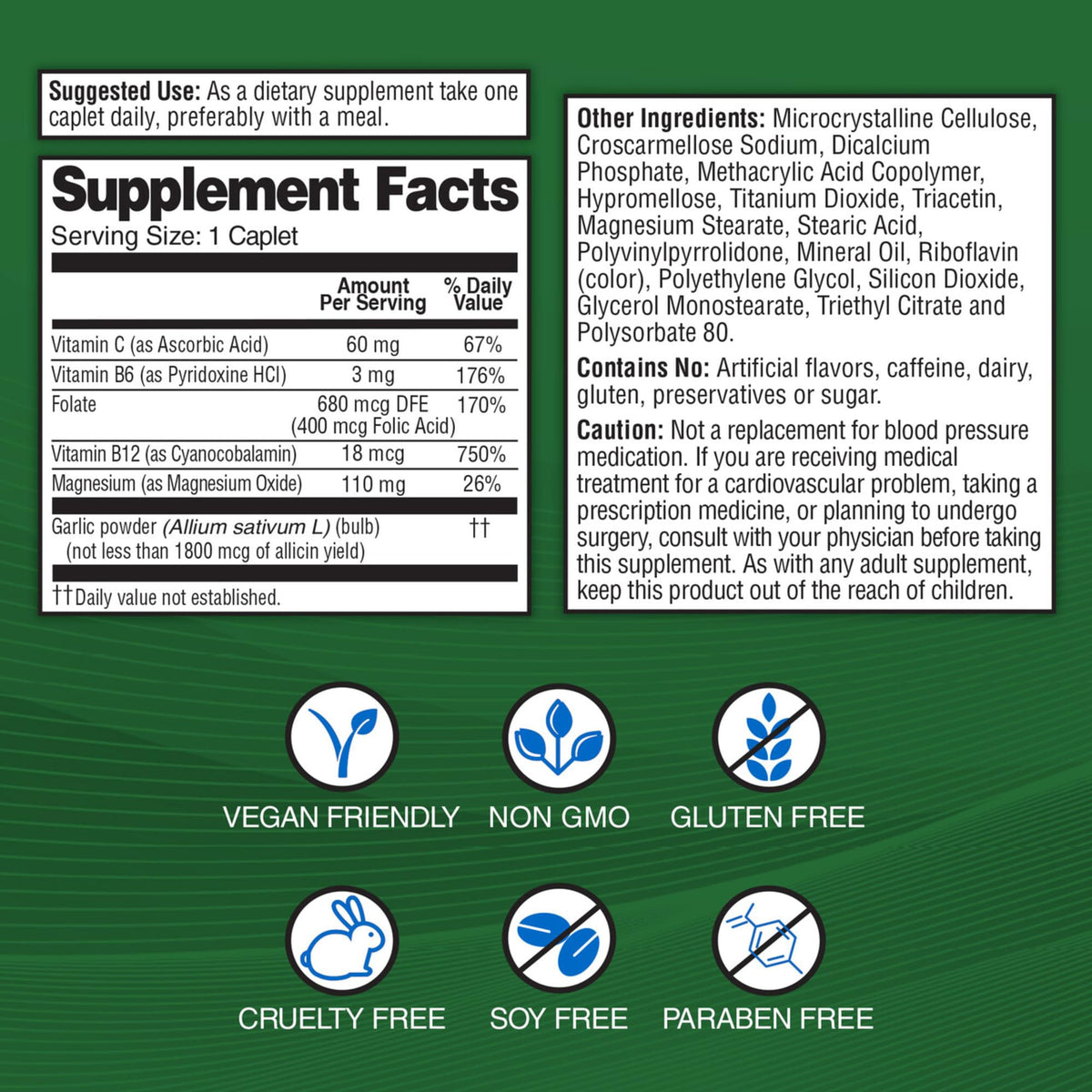 Odorless Vegan Garlic Extract Supplement 60 Caplets G46173