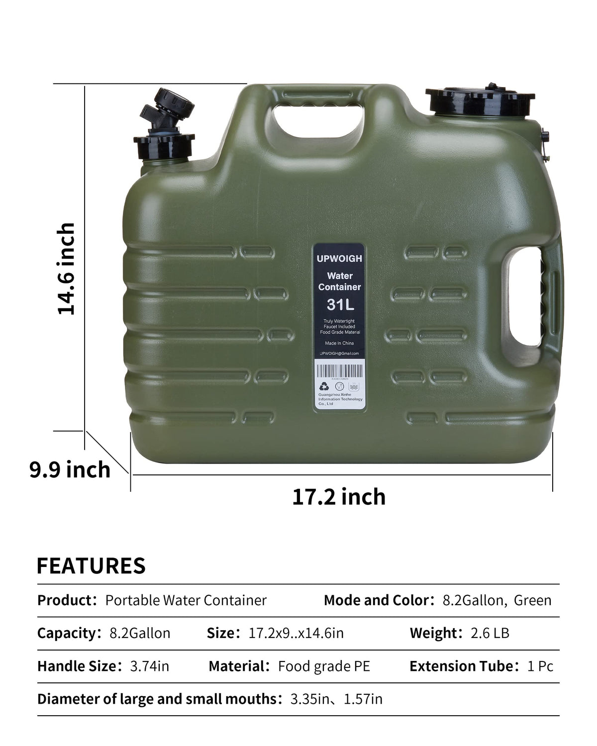 8.2 Gal Camping Water Jug with Spigot E18201