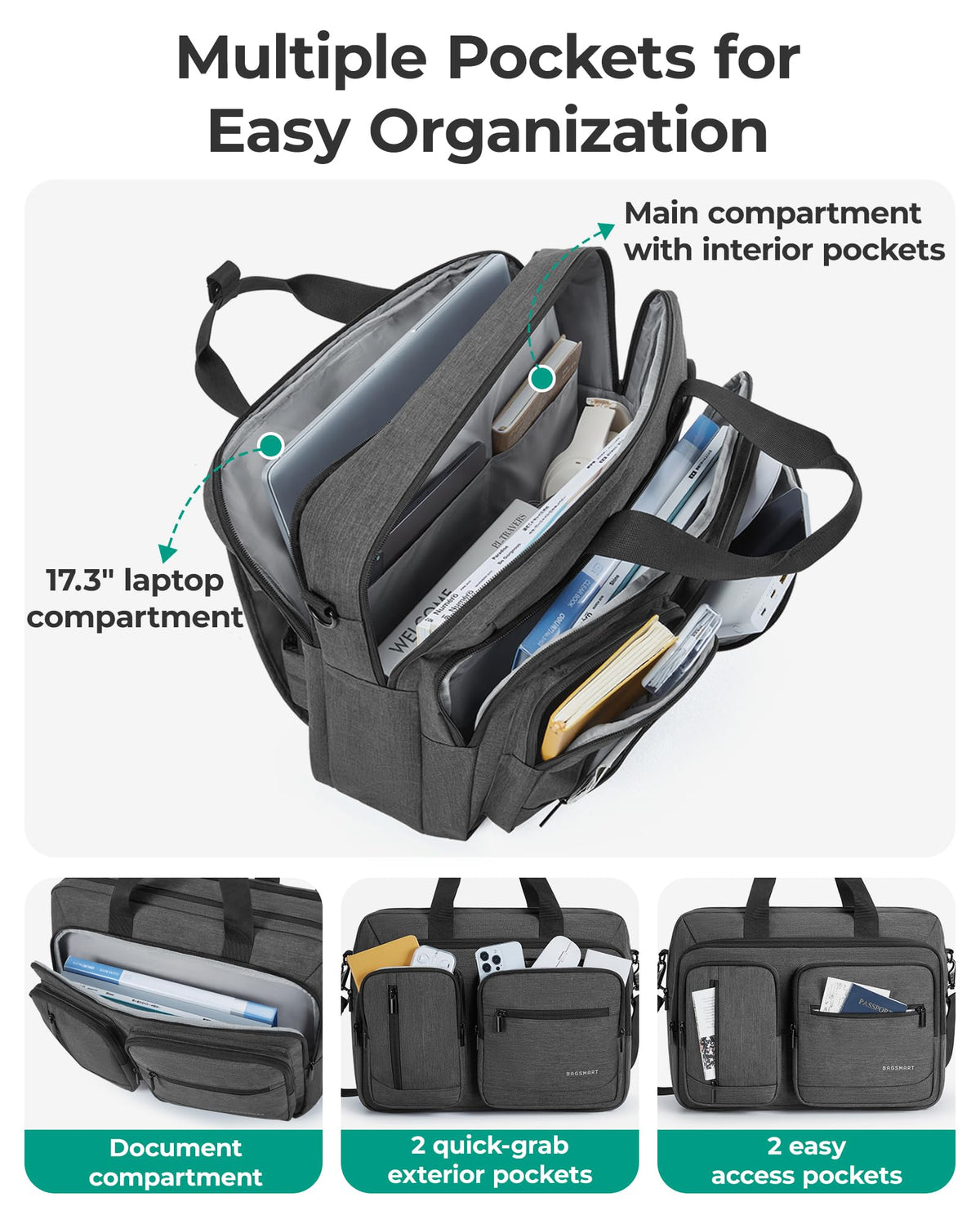 3 In 1 Laptop Bag 17.3 Inch Water-Repellent Black E386048