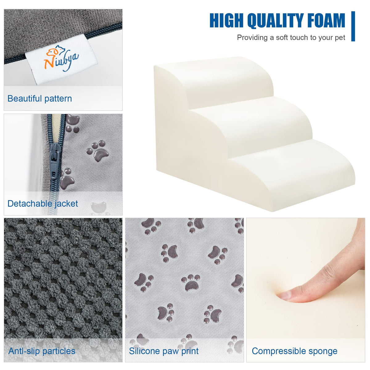 High Density Foam Dog Stairs 3 Steps Grey R6188