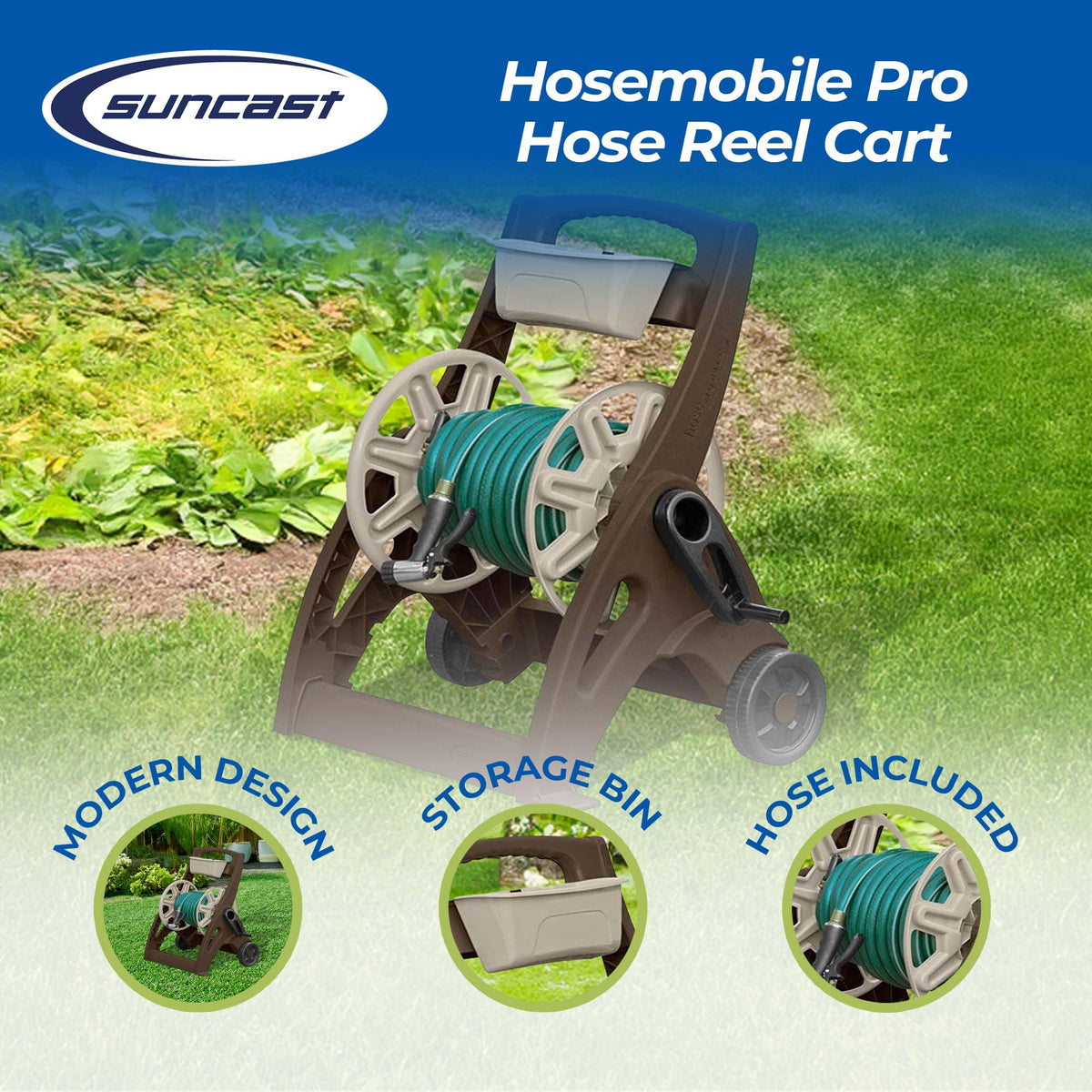 Lightweight Portable Garden Hose Reel Cart with Wheels and Crank Handle G6534