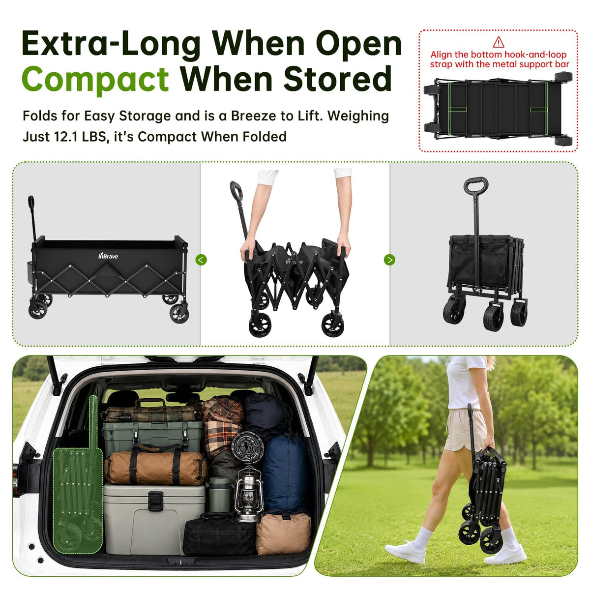 34" Extra Long Collapsible Wagon Cart, 360LBS Capacity, Black R5682