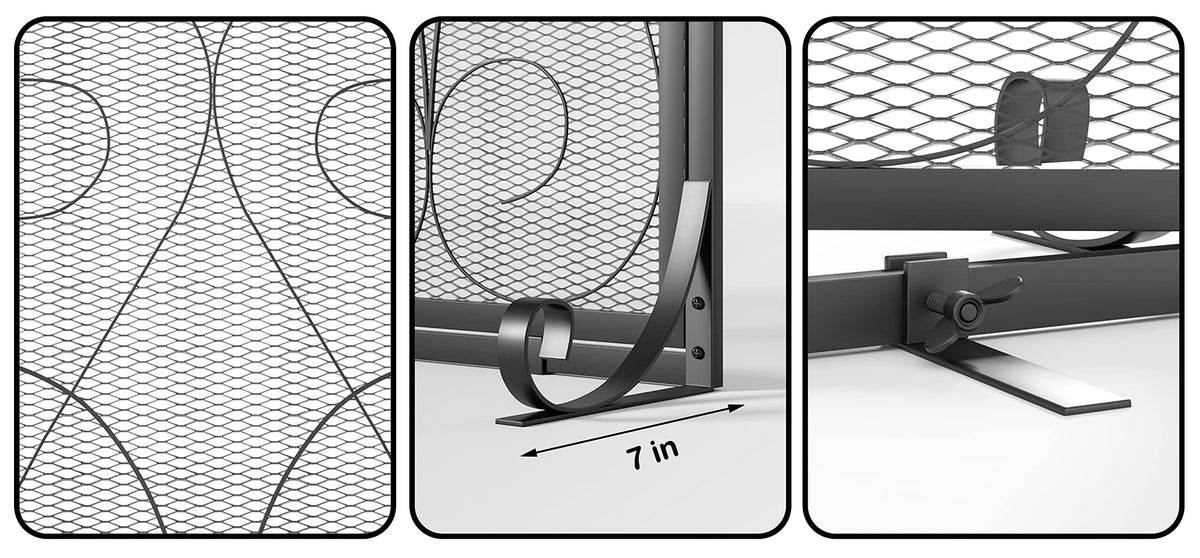 2-Panel Wrought Iron Fireplace Screen with Doors Black O603599