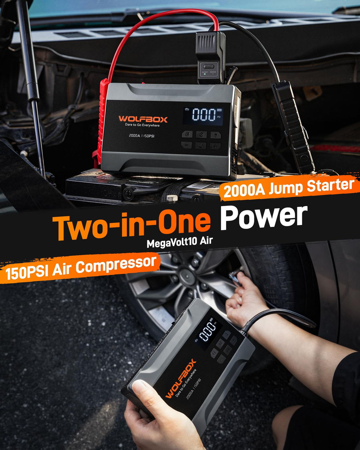 2000A Portable 12V Jump Starter with Air Compressor T8788