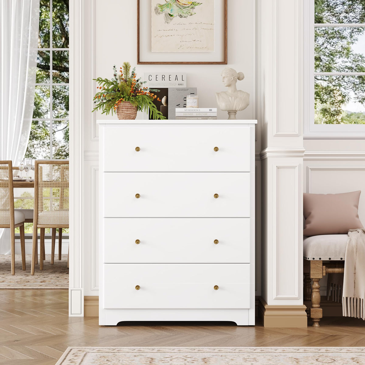 White 4 Drawer Wood Dresser F40073