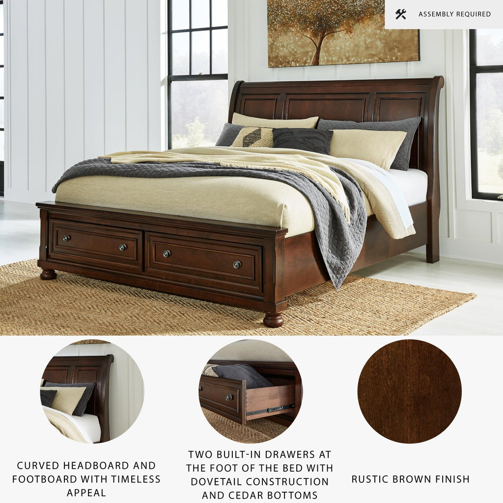 Cal King Sleigh Bed Frame with Storage M458557