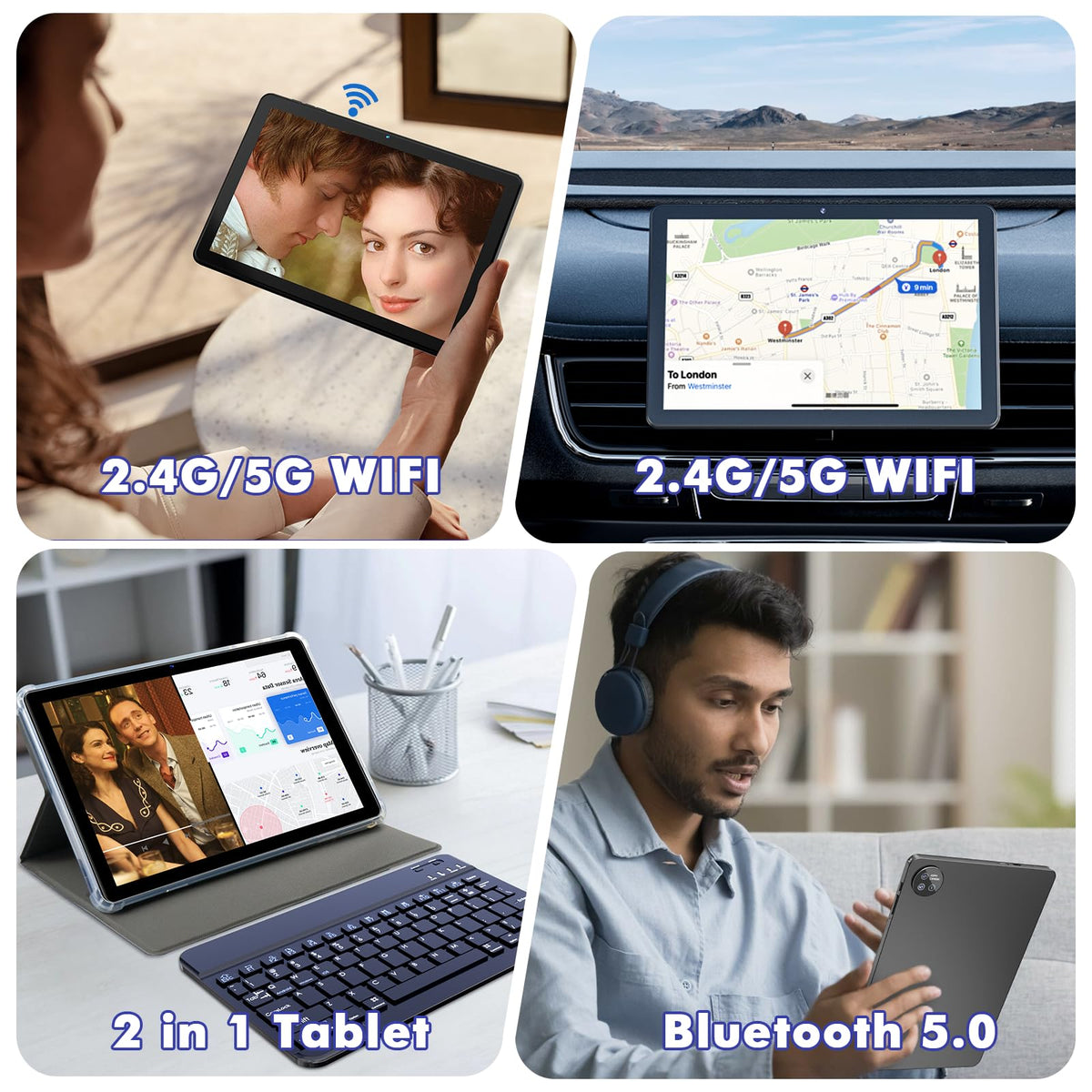 10.1 Inch Android 15 Tablet, 24GB RAM 128GB ROM, 1280 x 800 HD Display, 6000mAh Battery, 5MP+8MP Camera (Black) M914