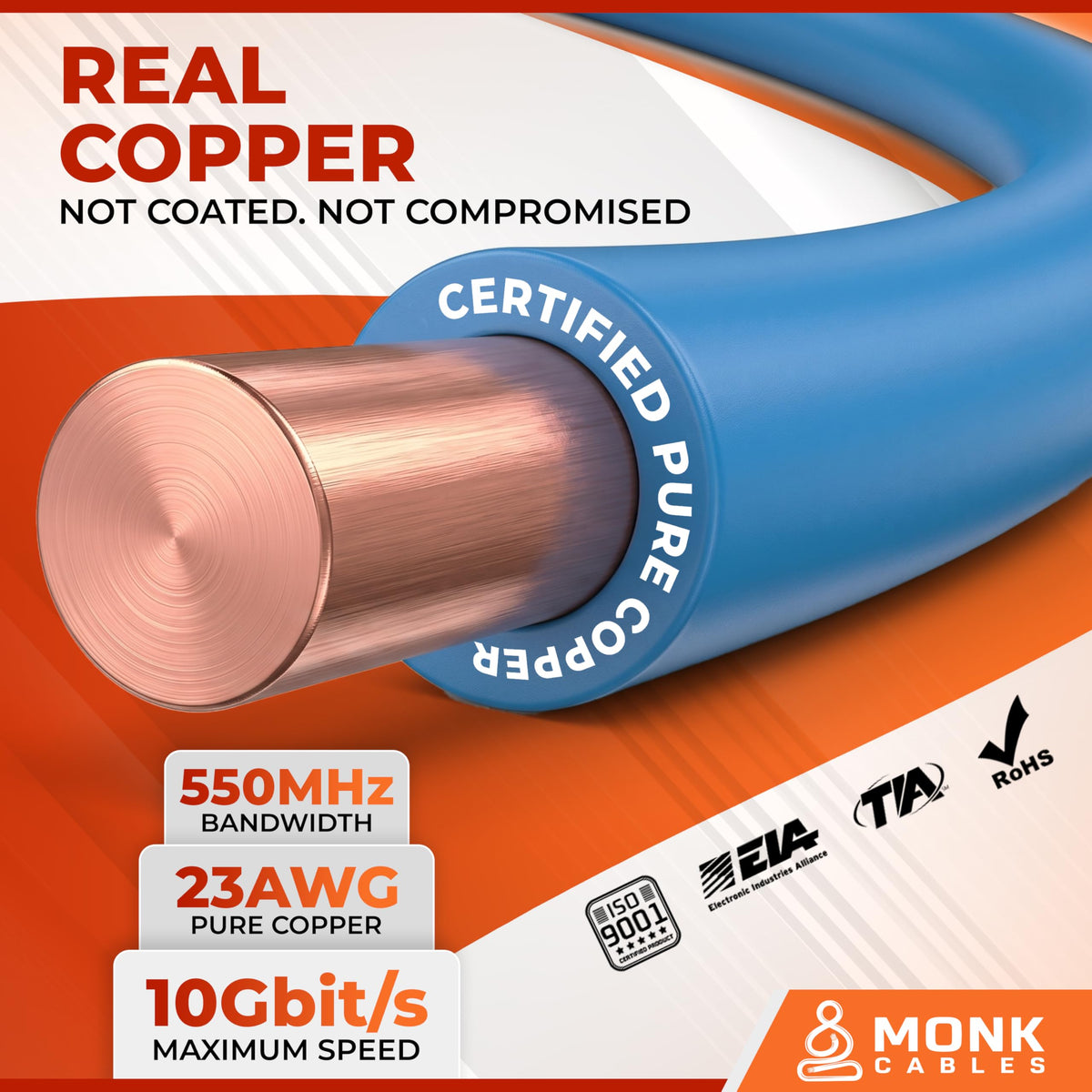 CAT 6 Ethernet Cable 1000ft Pure Bare Solid Copper 23AWG UTP CMP Plenum Blue I9202