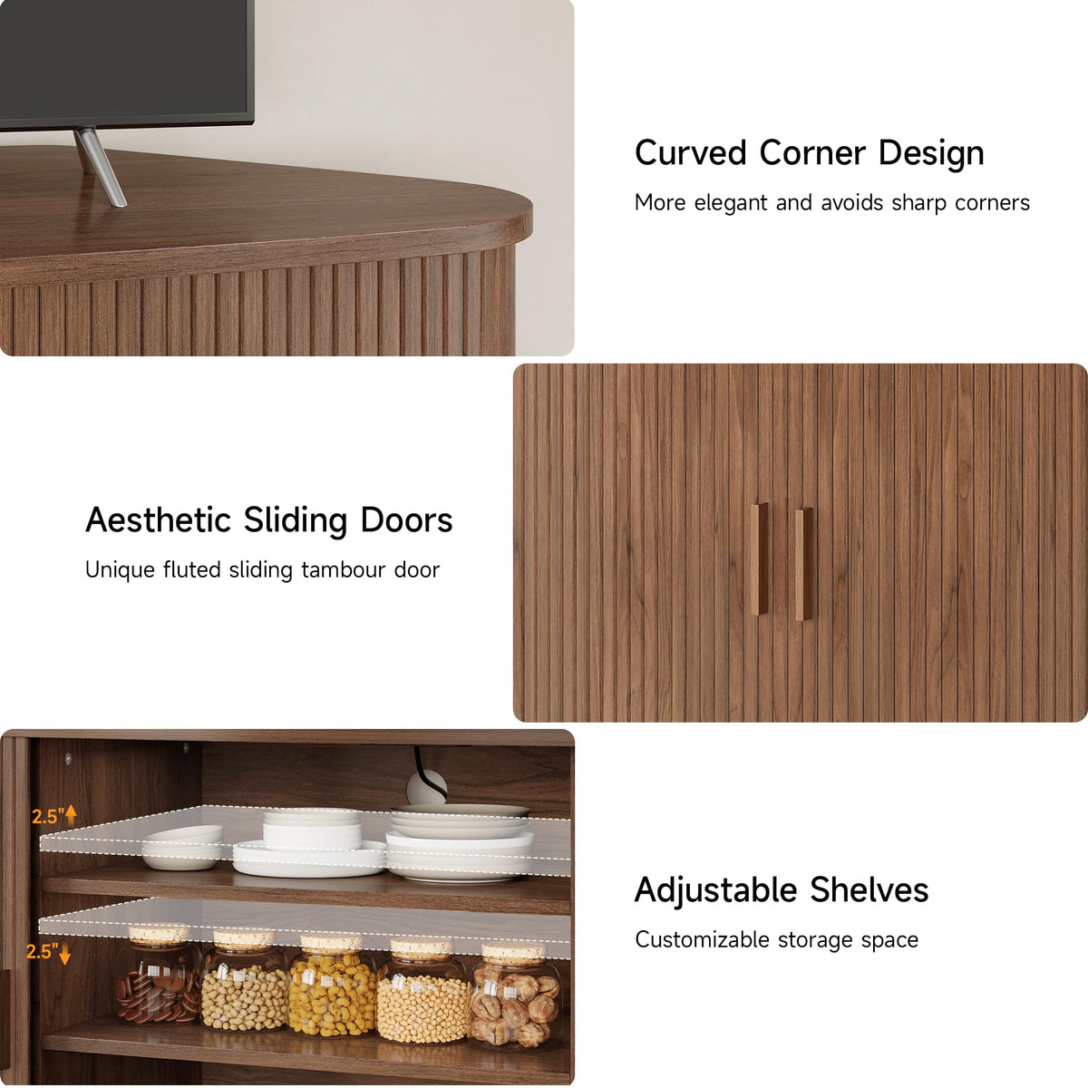 47" Walnut Corner TV Stand with Sliding Door I622512