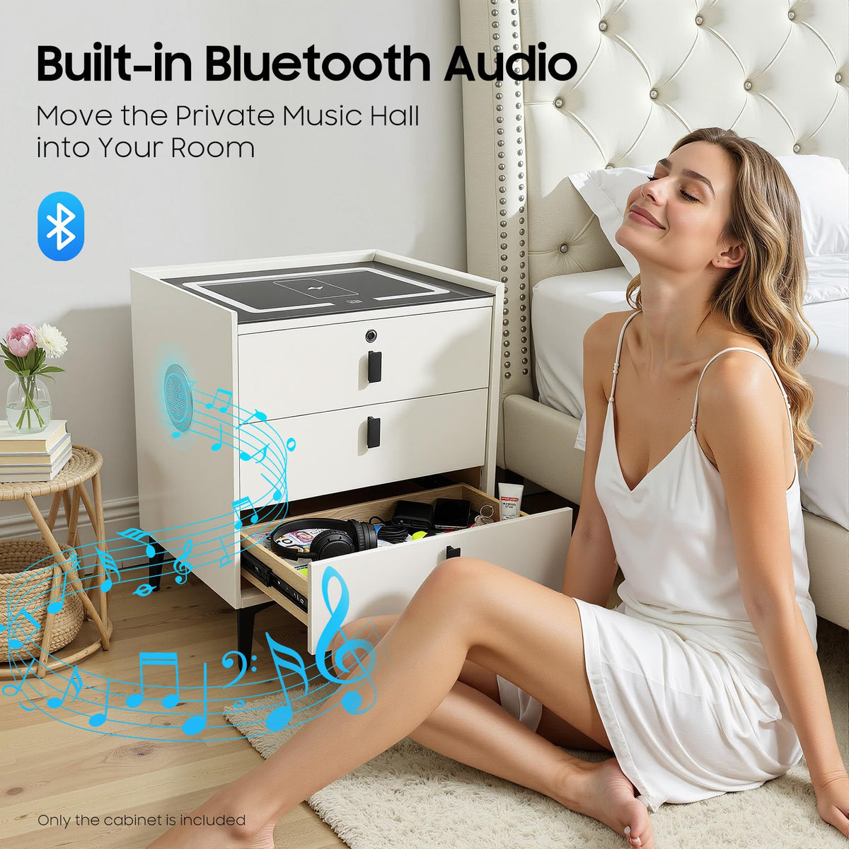 LED Nightstand with Charging Station and Drawers J4790