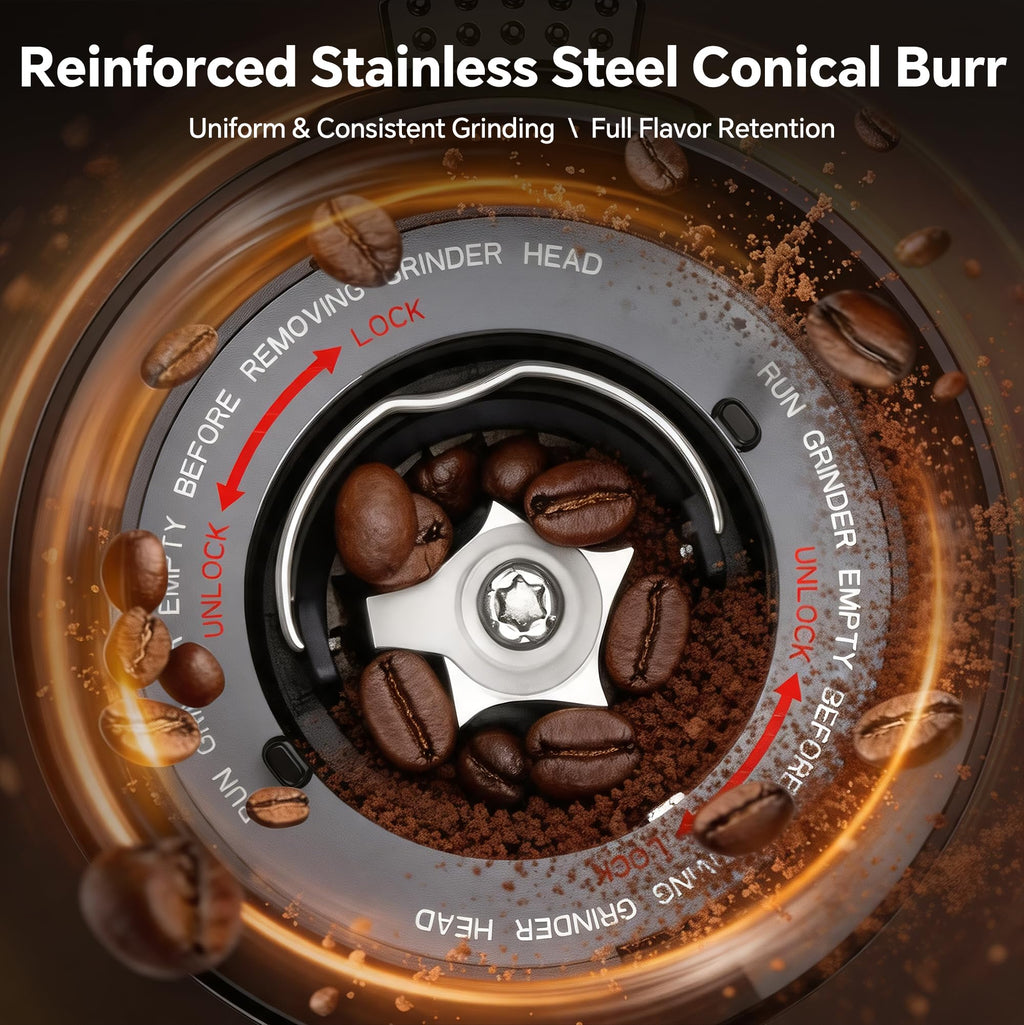 Conical Burr Coffee Grinder, 51 Grind Settings, 1-12 Cups, Stainless Steel W979