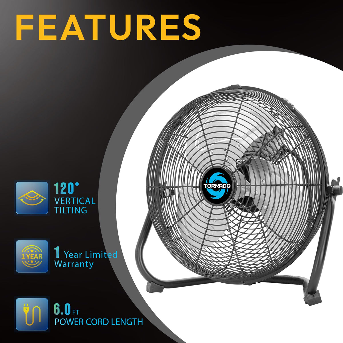 20 Inch 3-Speed High Velocity Metal Floor Fan K2505