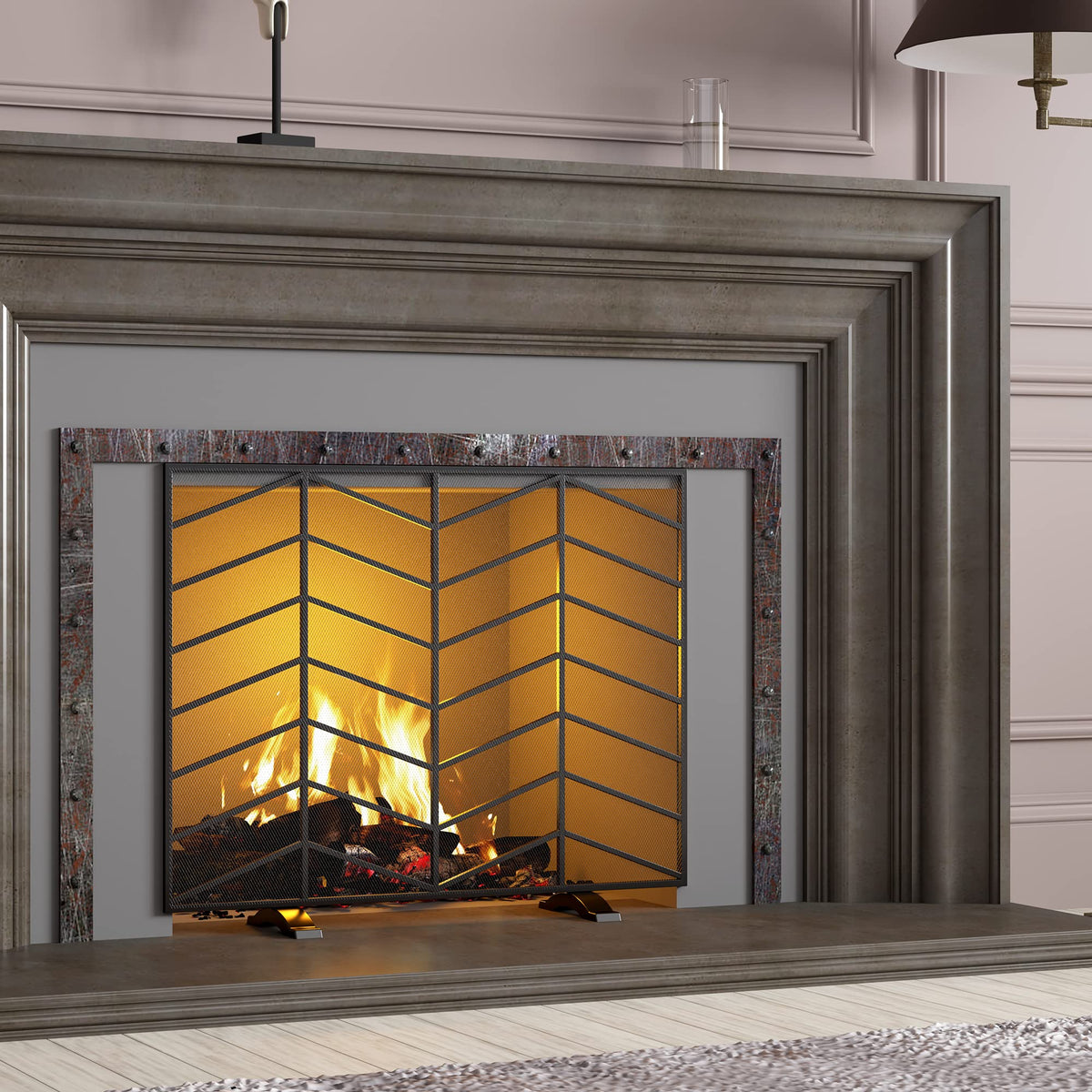 Iron Chevron Fireplace Screen A759592