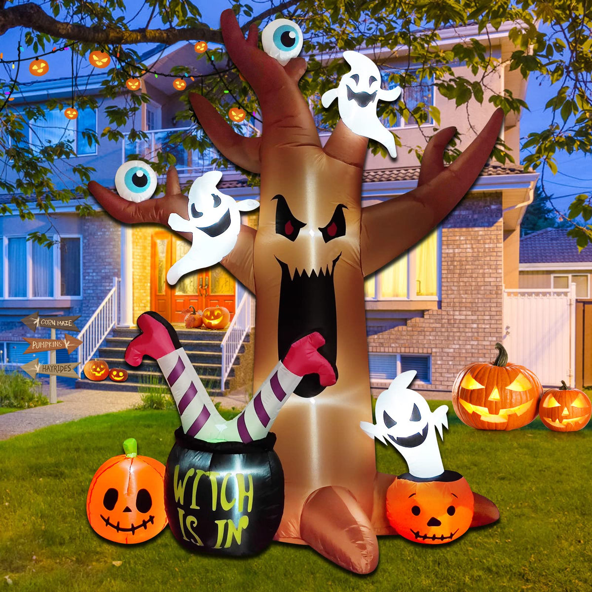 8 Ft Halloween Inflatable Tree with Built-in LED Lights J34517