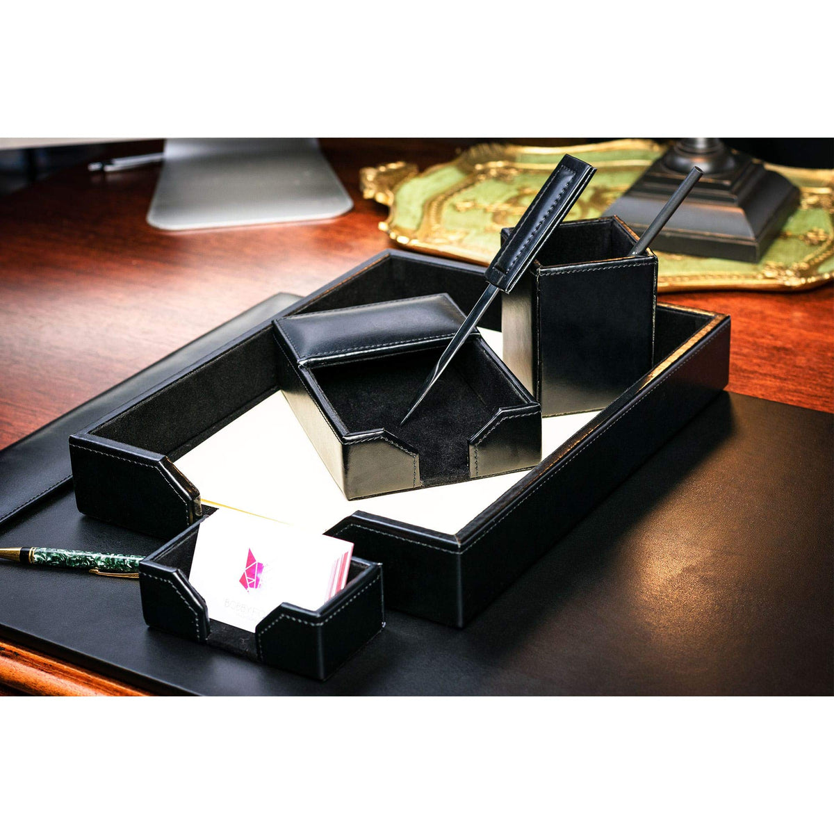 Black 6 Piece Bonded Leather Desk Set X15314