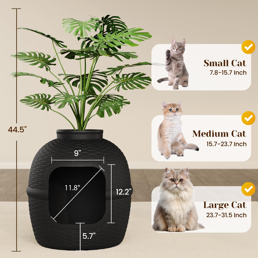 Black Large Cat Litter Box with Faux Plant I56184