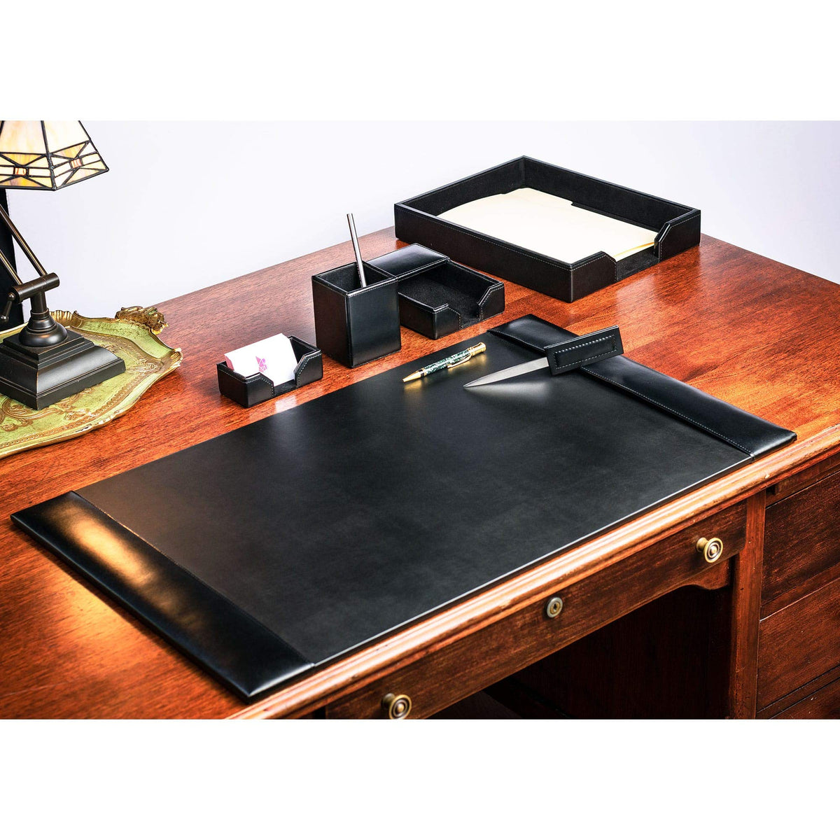 Black 6 Piece Bonded Leather Desk Set X15314