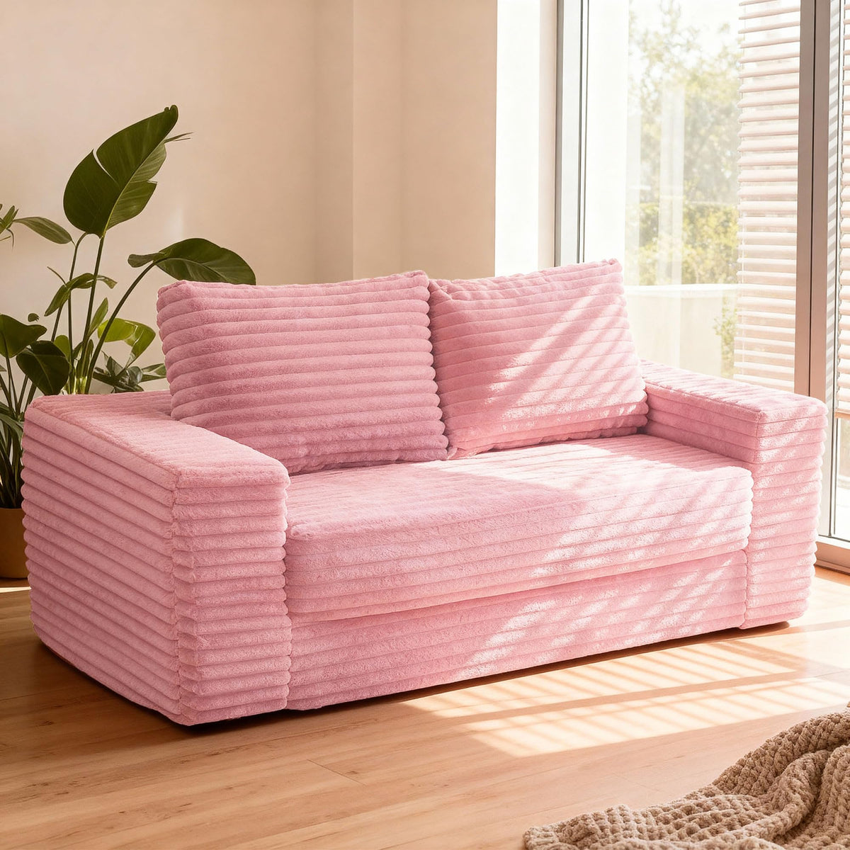 62" Pink Convertible Folding Sofa Bed Q998510