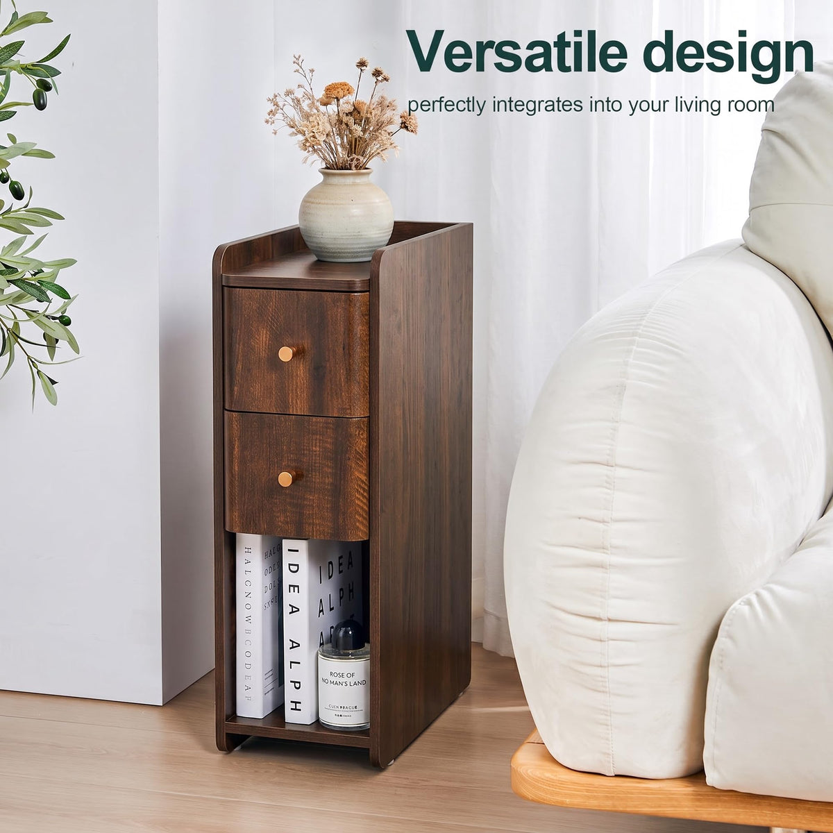 Wooden 2 Drawer Narrow Nightstand O22846