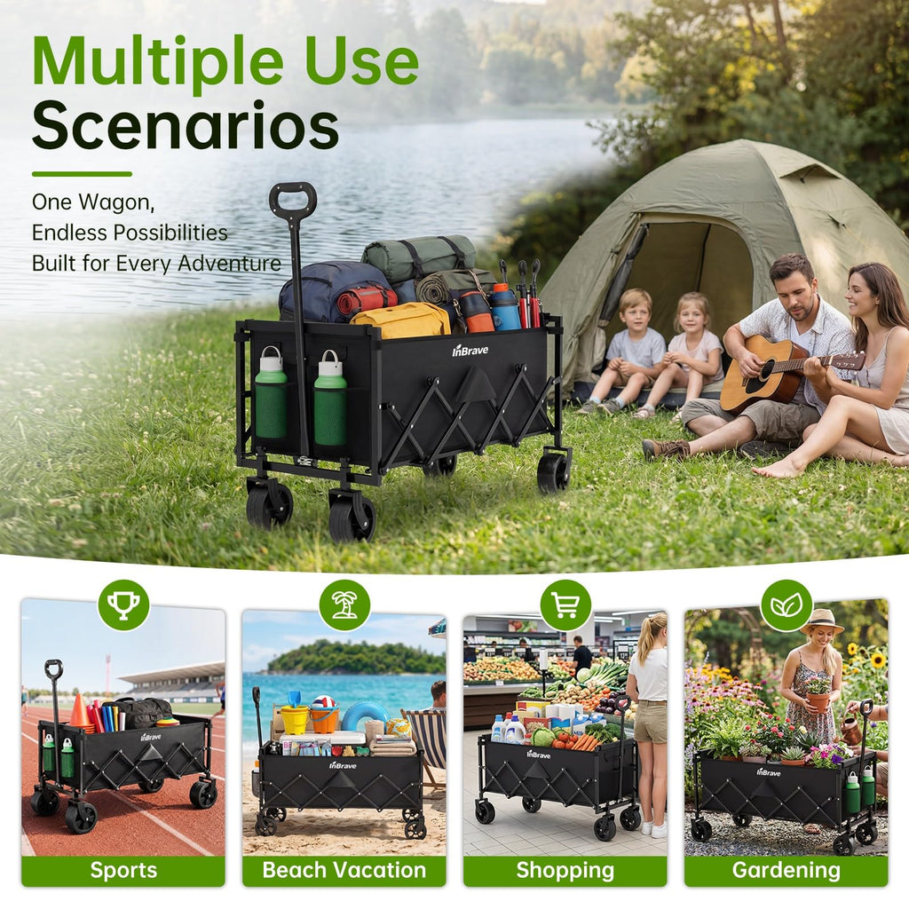 34" Extra Long Collapsible Wagon Cart, 360LBS Capacity, Black R5682
