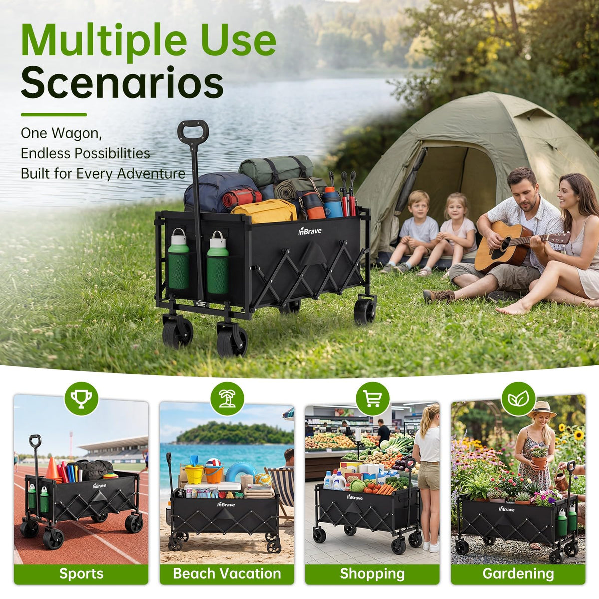 34" Extra Long Collapsible Wagon Cart, 360LBS Capacity, Black R5682