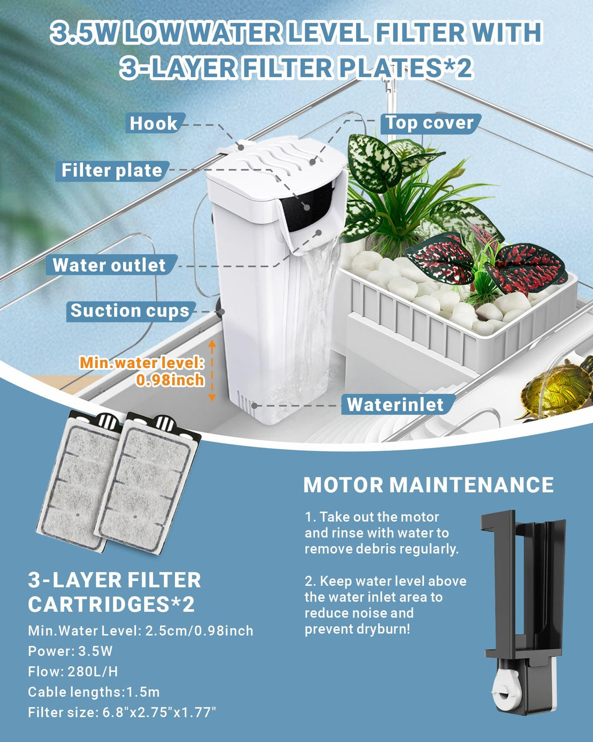 Small Turtle Tank Kit with Adjustable Lamp and Filter F86790