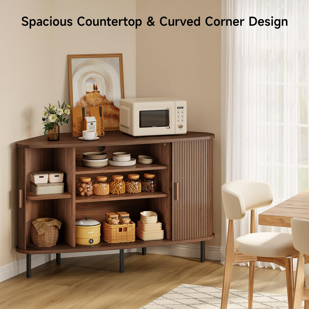 47" Walnut Corner TV Stand with Sliding Door I622512