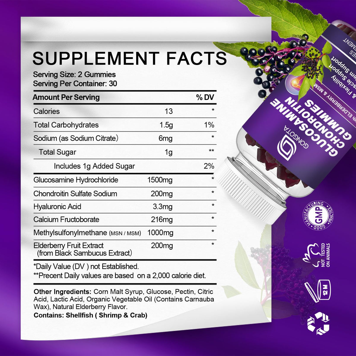Glucosamine Chondroitin Gummies 1500mg with MSM & Elderberry 60 Gummies B96880