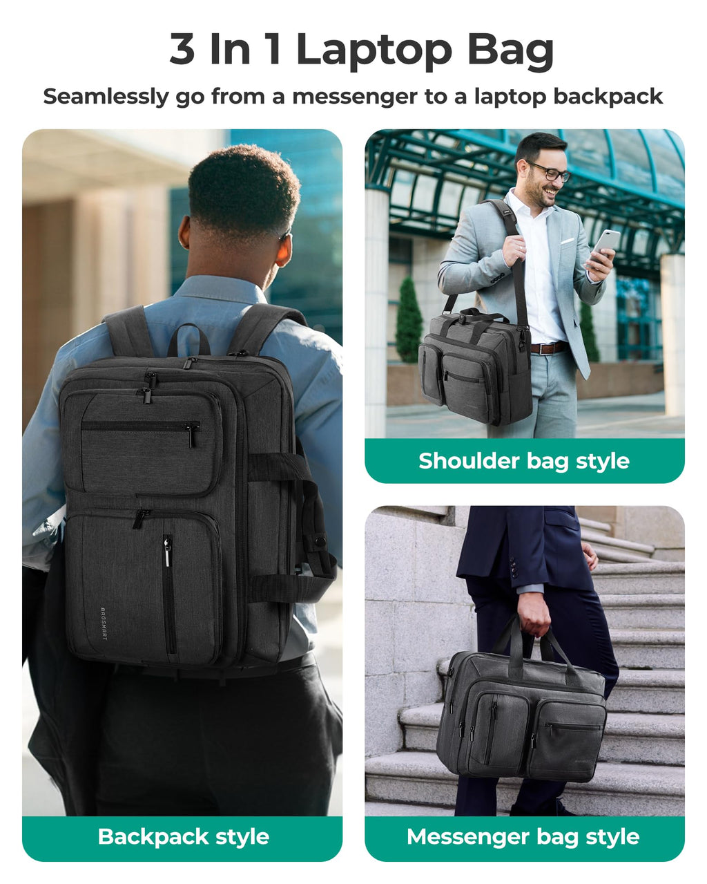 3 In 1 Laptop Bag 17.3 Inch Water-Repellent Black E386048