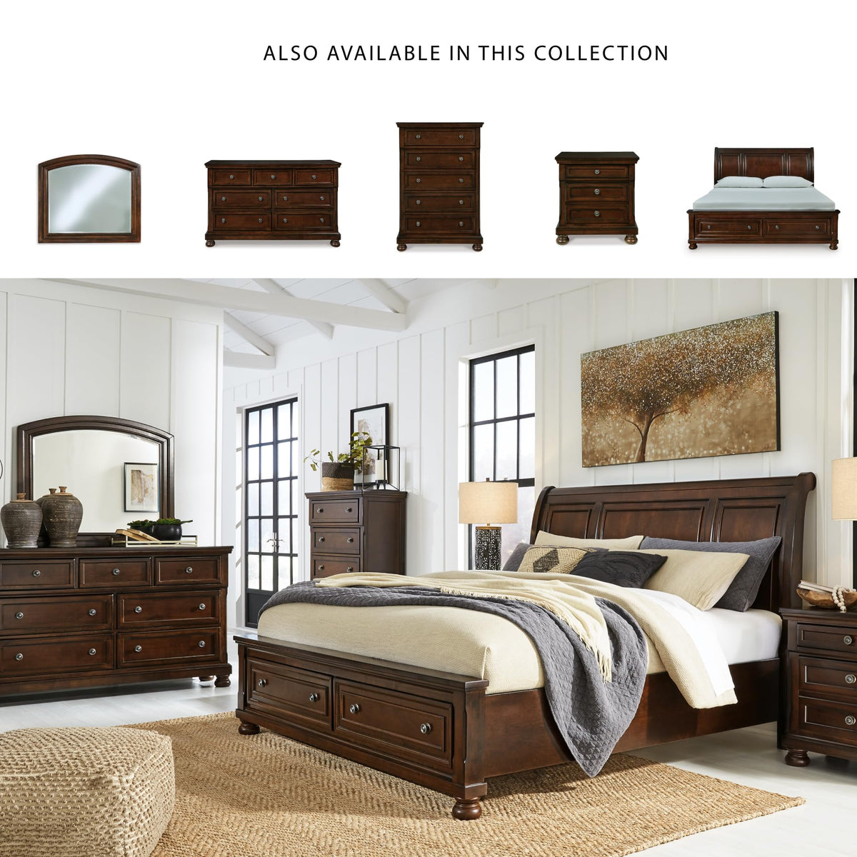 Cal King Sleigh Bed Frame with Storage M458557
