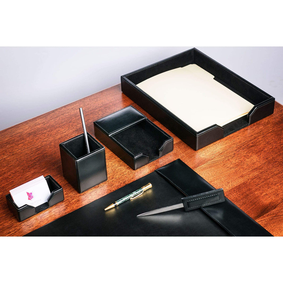 Black 6 Piece Bonded Leather Desk Set X15314