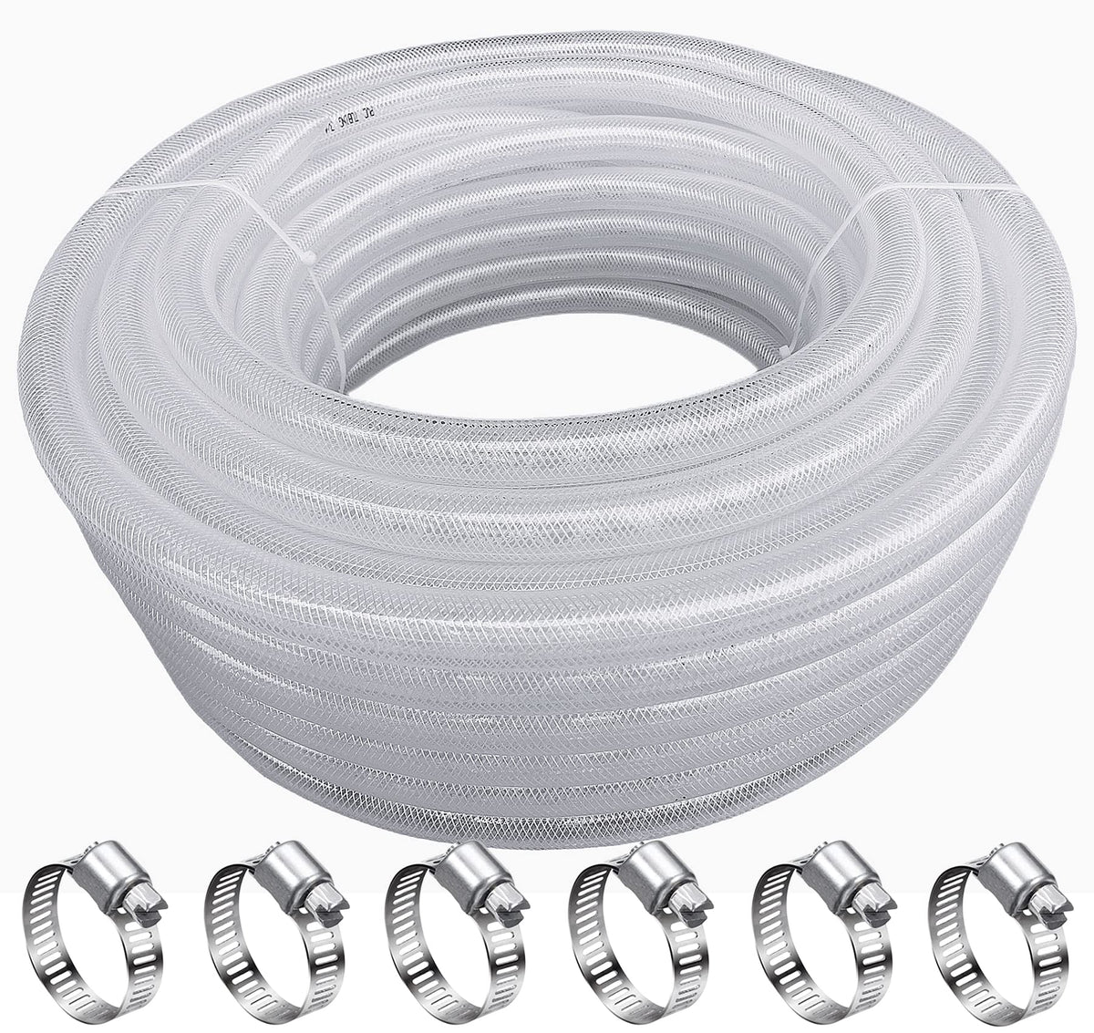 1" OD 100Ft Braided Clear PVC Vinyl Tubing E526