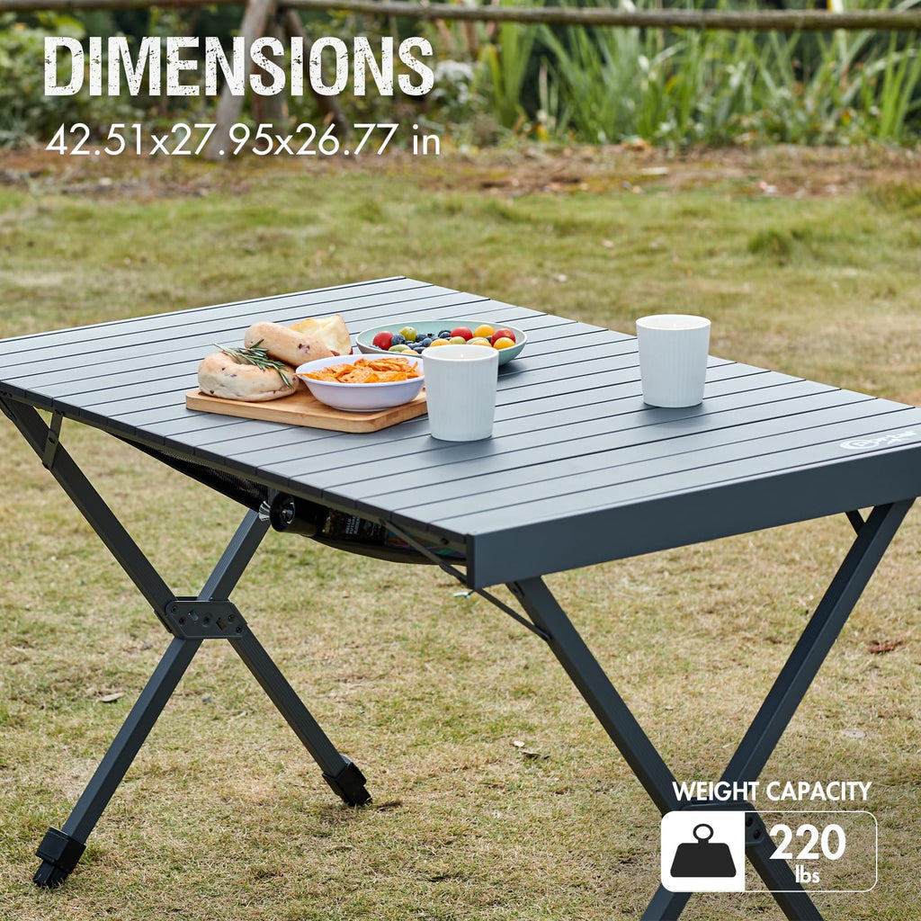 Folding Camping Table with Adjustable Height, Aluminum, Dark Gray T48082