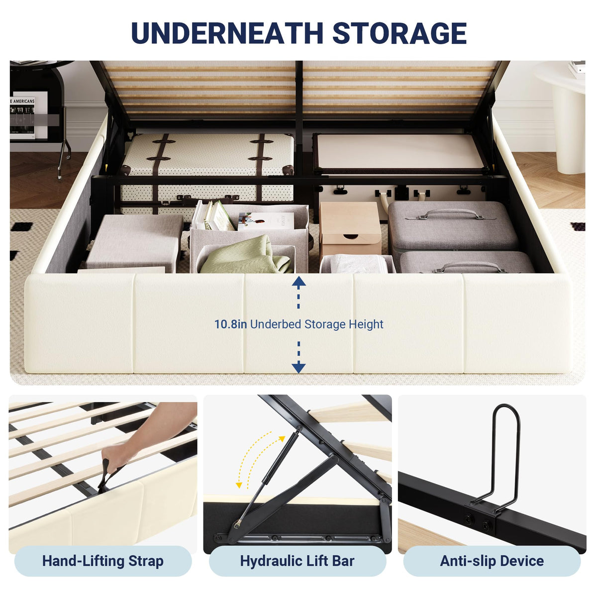 Queen Size Velvet Lift Up Storage Bed Frame H172