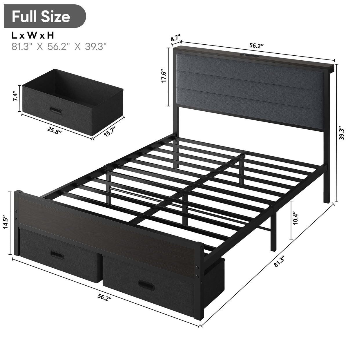 Full Size Bed Frame with 2 Storage Drawers K5992