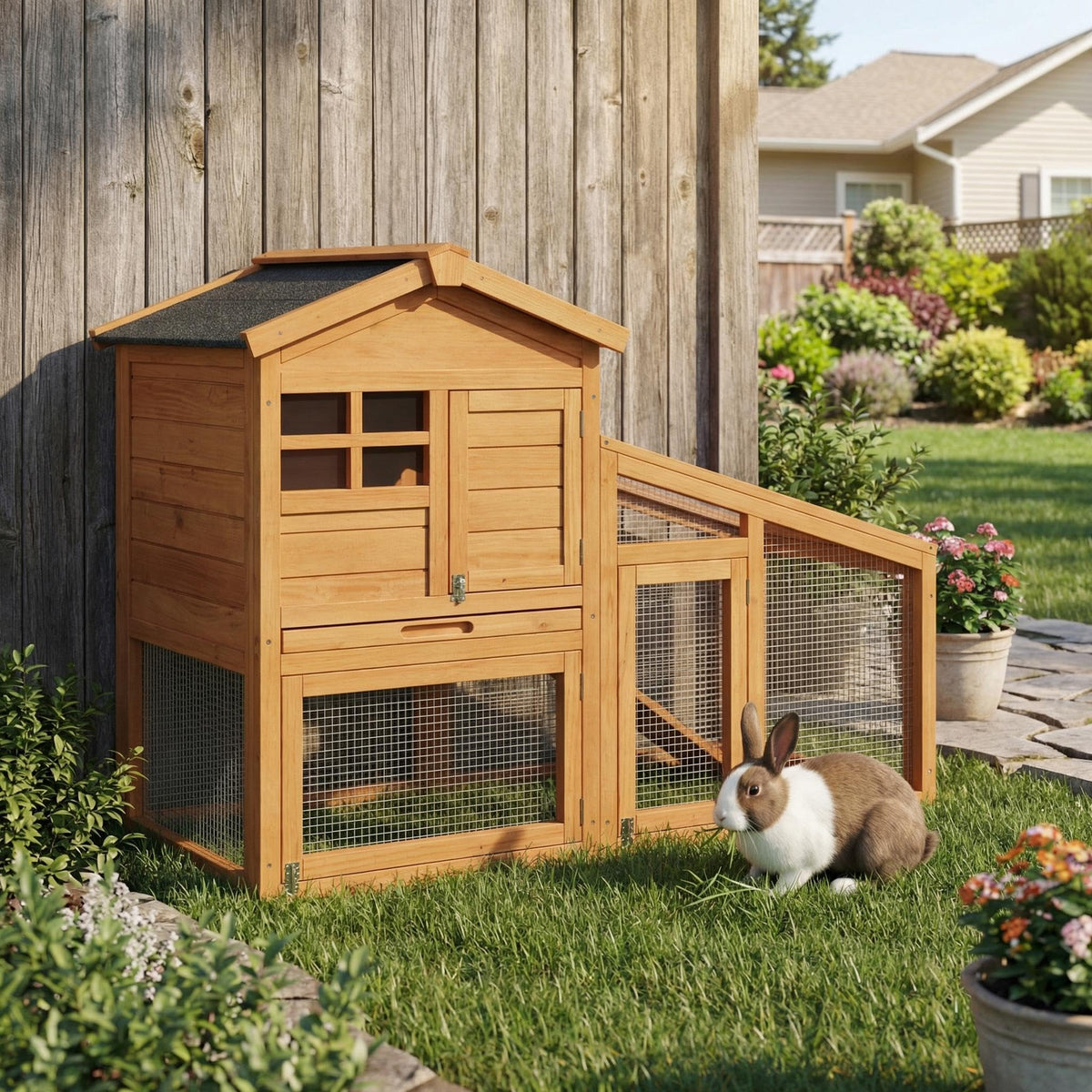 54" 2-Tier Wooden Rabbit Hutch R584839