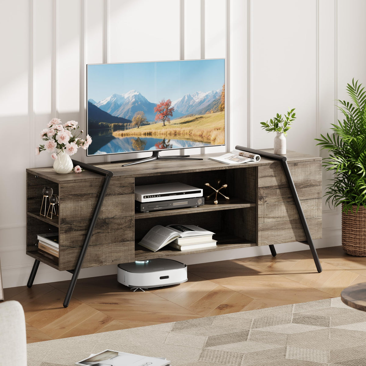 55.12" Weathered Oak Wooden TV Stand U9764
