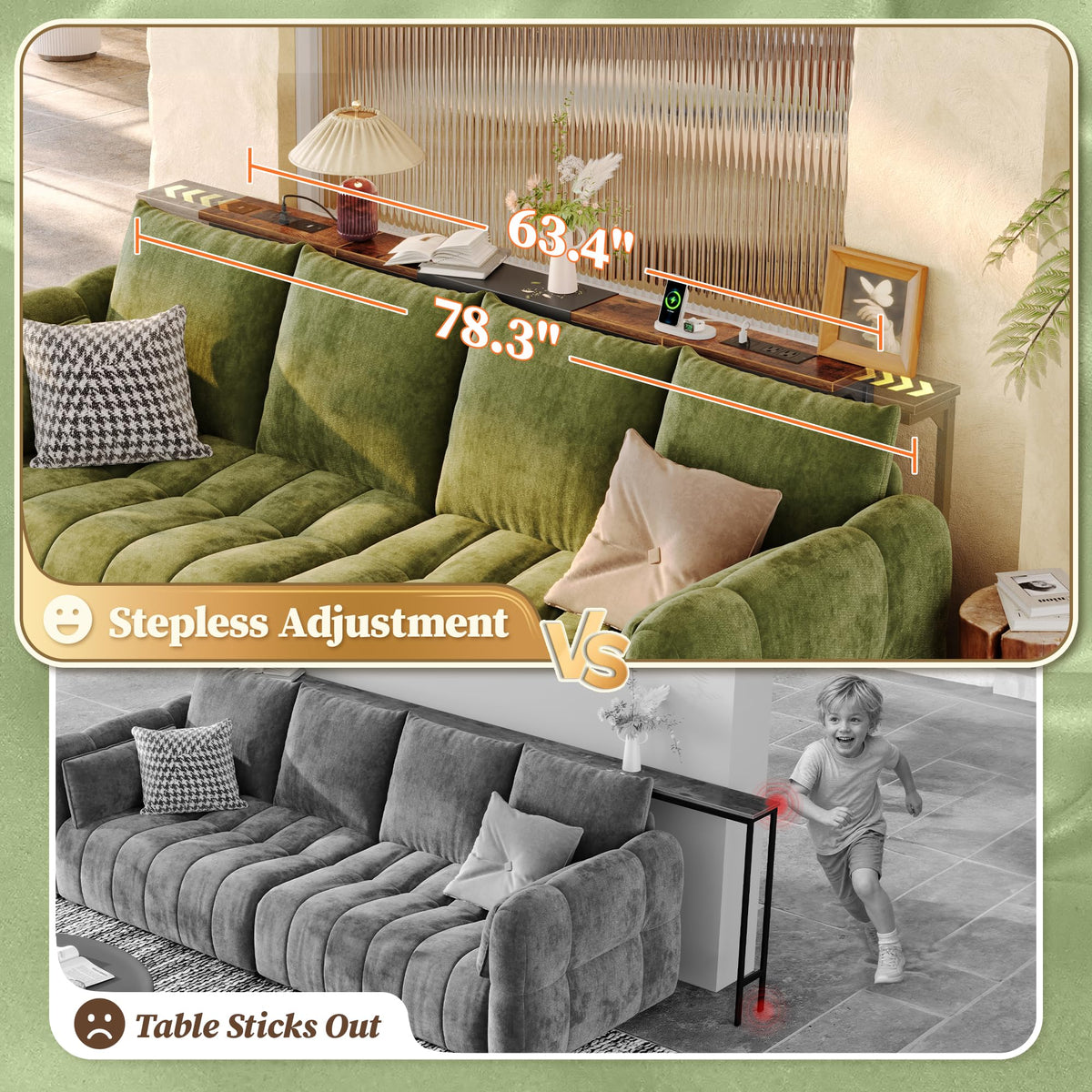 Extendable Behind Couch Table with Outlets L55127