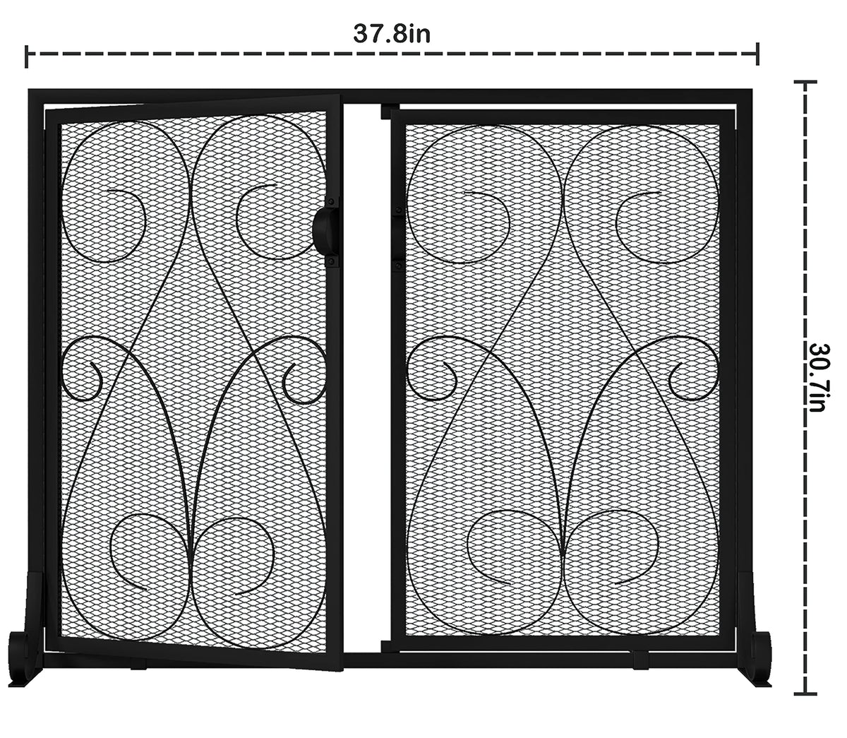 2-Panel Wrought Iron Fireplace Screen with Doors Black O603599