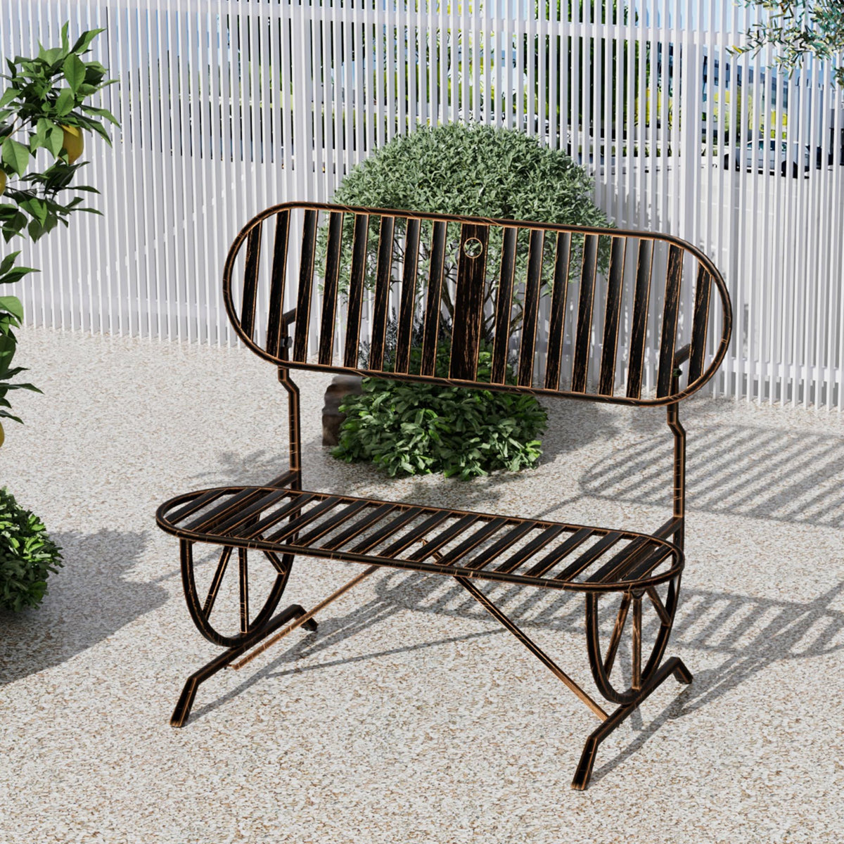 Convertible Outdoor Bench with Cast Iron Wagon Wheel Arms K7361