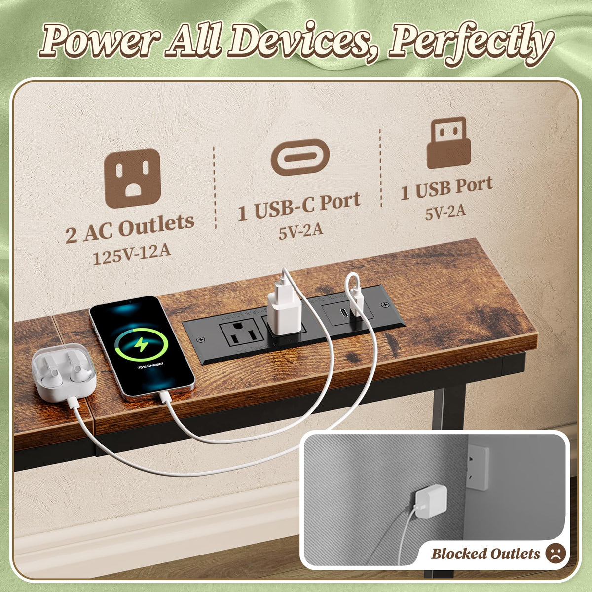 Extendable Behind Couch Table with Outlets L55127