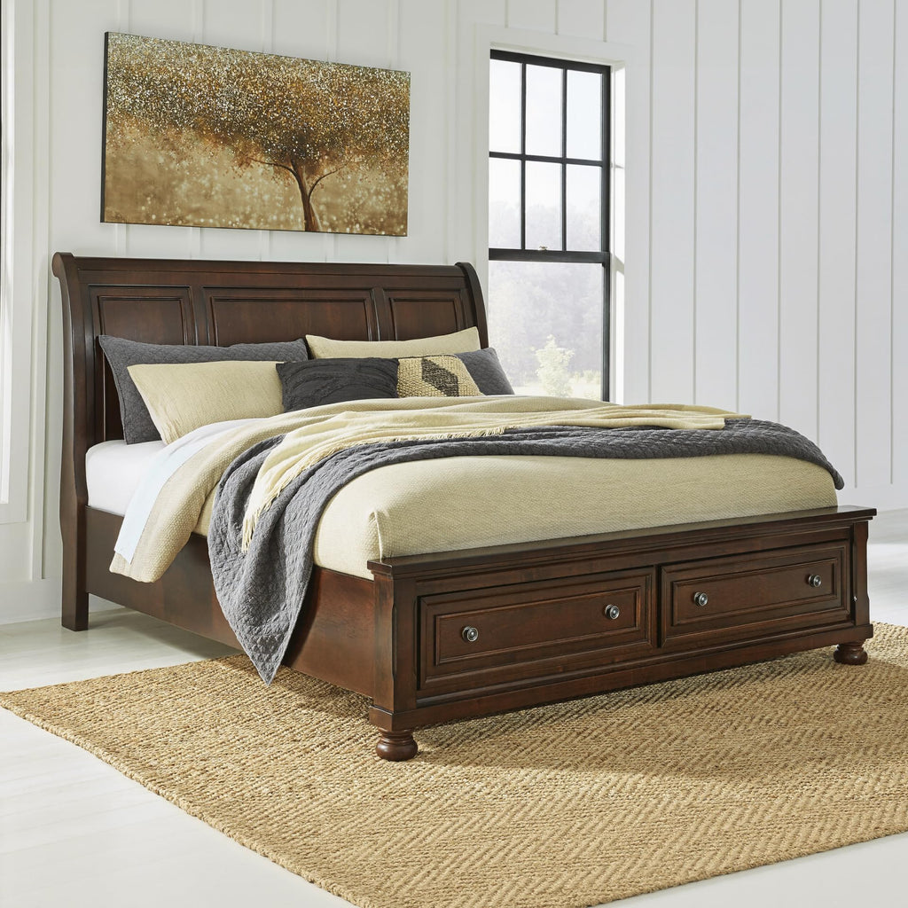 Cal King Sleigh Bed Frame with Storage M458557