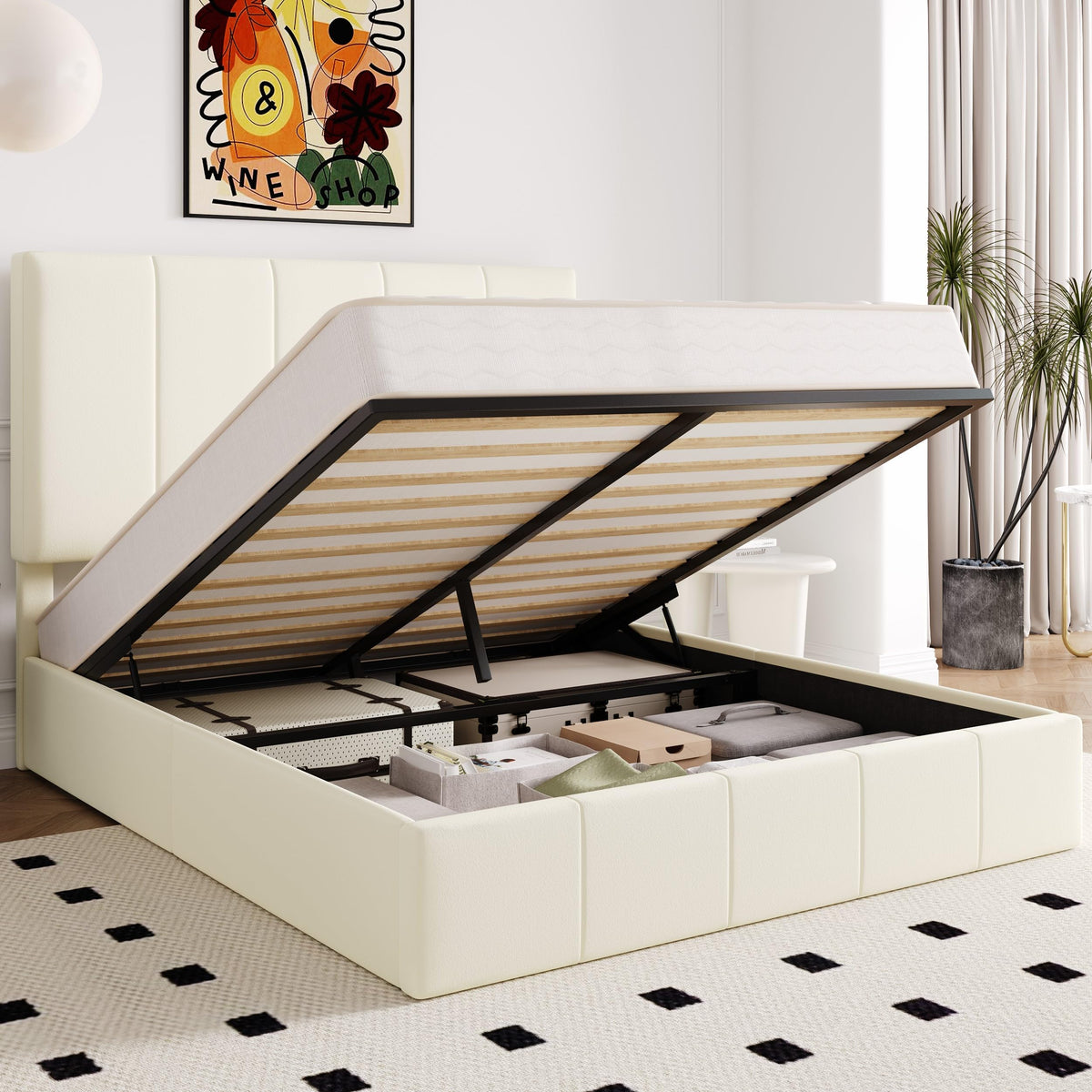 Queen Size Velvet Lift Up Storage Bed Frame H172